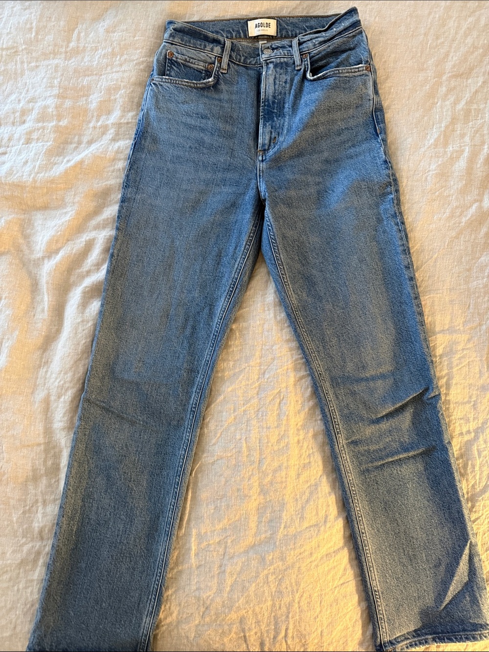Agolde Straight Leg Jeans in Medium Blue Wash